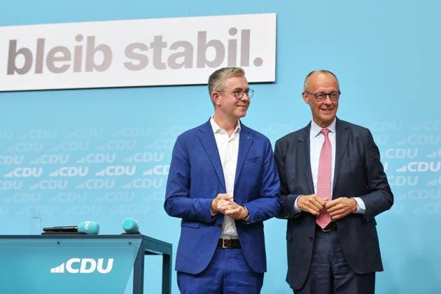 Berlin, Deutschland, 17.09.2026: Konrad-Adenauer-Haus: Wahlkampf-Schlussspurt der CDU: CDU-Spitzenkandidat für Berlin Stefan Evers und Bundeskanzler Friedrich Merz (CDU) Copyright: xdtsxNachrichtenagenturx dts_135263