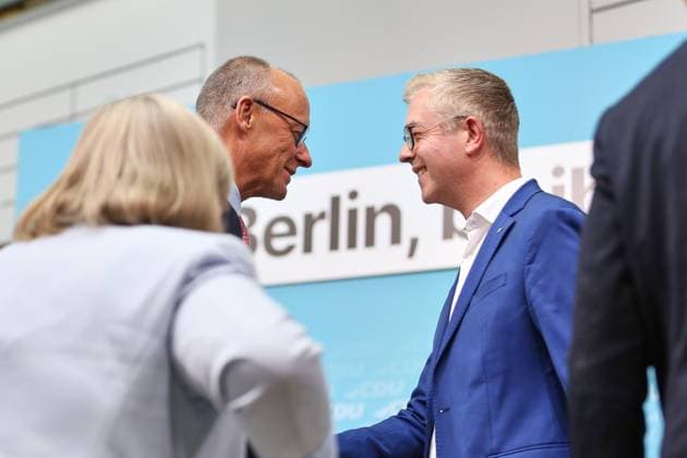 Berlin, Deutschland, 17.09.2026: Konrad-Adenauer-Haus: Wahlkampf-Schlussspurt der CDU: CDU-Spitzenkandidat für Berlin Stefan Evers und Bundeskanzler Friedrich Merz (CDU) Copyright: xdtsxNachrichtenagenturx dts_135266