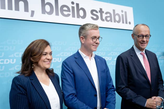 Wahlkampf-Schlussspurt, CDU, Konrad-Adenauer-Haus Berlin, Wahlkampf-Schlussspurt, CDU, Konrad-Adenauer-Haus, Bundeskanzler Friedrich Merz, Spitzenkandidat CDU, Berlin, Stefan Evers, Franziska Hoppermann, Generalsekretärin, CDU Berlin Berlin GER