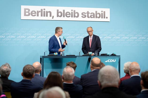Wahlkampf-Schlussspurt, CDU, Konrad-Adenauer-Haus Berlin, Wahlkampf-Schlussspurt, CDU, Konrad-Adenauer-Haus, Bundeskanzler Friedrich Merz, Spitzenkandidat CDU, Berlin, Stefan Evers Berlin Berlin GER