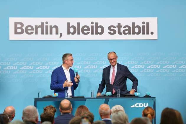 Berlin, Deutschland, 17.09.2026: Konrad-Adenauer-Haus: Wahlkampf-Schlussspurt der CDU: CDU-Spitzenkandidat für Berlin Stefan Evers und Bundeskanzler Friedrich Merz (CDU) Copyright: xdtsxNachrichtenagenturx dts_135253