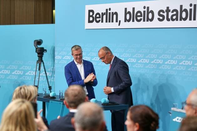 Berlin, Deutschland, 17.09.2026: Konrad-Adenauer-Haus: Wahlkampf-Schlussspurt der CDU: CDU-Spitzenkandidat für Berlin Stefan Evers und Bundeskanzler Friedrich Merz (CDU) Copyright: xdtsxNachrichtenagenturx dts_135259