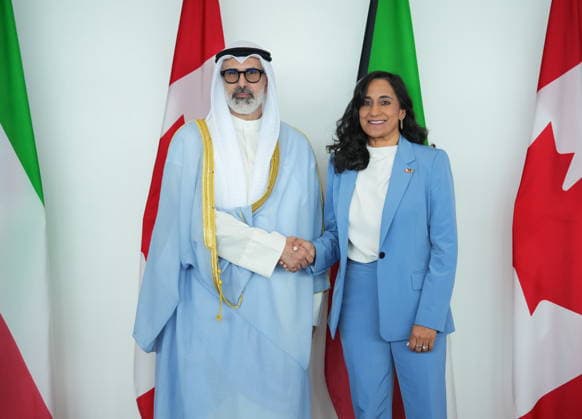 September 17, 2026, Ottawa, On, Canada: Anita Anand, Minister of Foreign Affairs, and Kuwaiti Foreign Minister Sheikh Jarrah Jaber Al-Ahmad Al-Sabah shake hands prior to a signing ceremony, in Ottawa, on Thursday, September 17, 2026. Ottawa Canada - ZUMAc35_ 20260917_zaf_c35_072 Copyright: xChrisxTanouyex