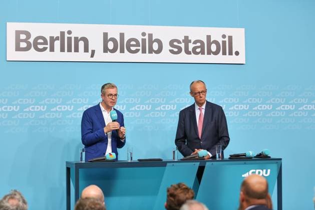 Berlin, Deutschland, 17.09.2026: Konrad-Adenauer-Haus: Wahlkampf-Schlussspurt der CDU: CDU-Spitzenkandidat für Berlin Stefan Evers und Bundeskanzler Friedrich Merz (CDU) Copyright: xdtsxNachrichtenagenturx dts_135254