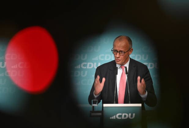 German Chancellor Merz and CDU candidate Evers lead final campaign push for Berlin state election BERLIN, GERMANY - SEPTEMBER 17: Federal Chancellor Friedrich Merz speaks during the final phase of the CDU’s Berlin election campaign under the motto: Keeping Extremists Out of Power. Solutions from the Centre , at the CDU Federal Headquarters in Berlin, Germany, on September 17, 2026. The Berlin House of Representatives election will take place on September 20, 2026 Volodymyr Sindieiev Anadolu Berlin Germany. Editorial use only. Please get in touch for any other usage.  Copyright: x2026xAnadoluxVolodymyrxSindieievx