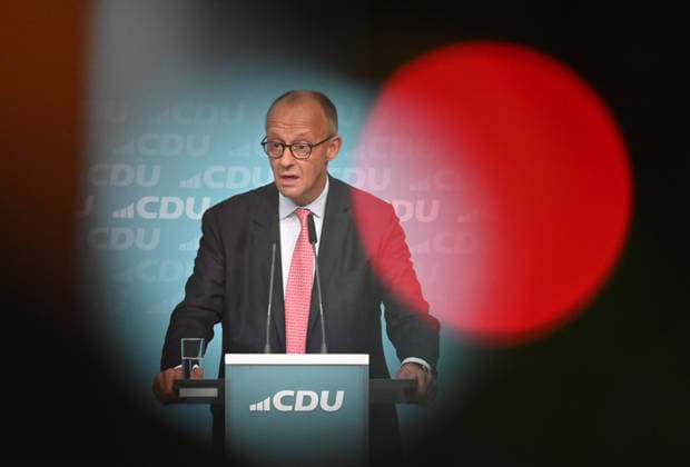 German Chancellor Merz and CDU candidate Evers lead final campaign push for Berlin state election BERLIN, GERMANY - SEPTEMBER 17: Federal Chancellor Friedrich Merz speaks during the final phase of the CDU’s Berlin election campaign under the motto: Keeping Extremists Out of Power. Solutions from the Centre , at the CDU Federal Headquarters in Berlin, Germany, on September 17, 2026. The Berlin House of Representatives election will take place on September 20, 2026 Volodymyr Sindieiev Anadolu Berlin Germany. Editorial use only. Please get in touch for any other usage.  Copyright: x2026xAnadoluxVolodymyrxSindieievx