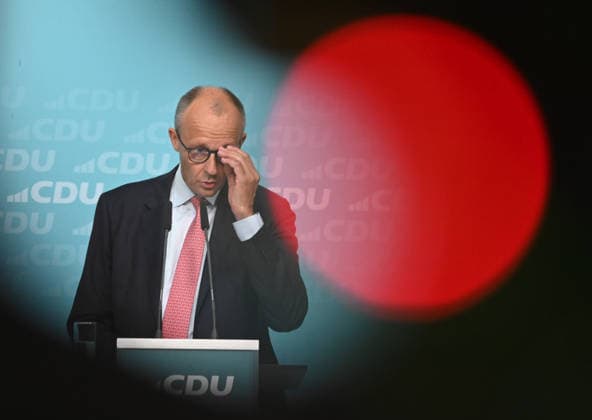 German Chancellor Merz and CDU candidate Evers lead final campaign push for Berlin state election BERLIN, GERMANY - SEPTEMBER 17: Federal Chancellor Friedrich Merz speaks during the final phase of the CDU’s Berlin election campaign under the motto: Keeping Extremists Out of Power. Solutions from the Centre , at the CDU Federal Headquarters in Berlin, Germany, on September 17, 2026. The Berlin House of Representatives election will take place on September 20, 2026 Volodymyr Sindieiev Anadolu Berlin Germany. Editorial use only. Please get in touch for any other usage.  Copyright: x2026xAnadoluxVolodymyrxSindieievx