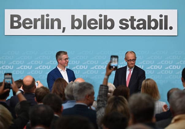German Chancellor Merz and CDU candidate Evers lead final campaign push for Berlin state election BERLIN, GERMANY – SEPTEMBER 17: Federal Chancellor Friedrich Merz and CDU Berlin lead candidate Stefan Evers take part in the final phase of the CDU’s Berlin election campaign under the motto: Keeping Extremists Out of Power. Solutions from the Centre , at the CDU Federal Headquarters in Berlin, Germany, on September 17, 2026. The Berlin House of Representatives election will take place on September 20, 2026 Volodymyr Sindieiev Anadolu Berlin Germany. Editorial use only. Please get in touch for any other usage.  Copyright: x2026xAnadoluxVolodymyrxSindieievx