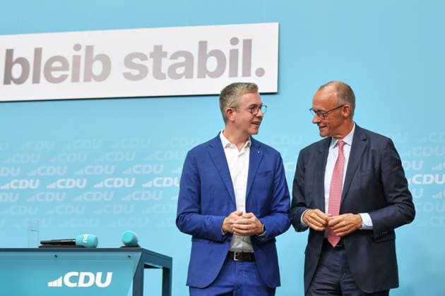 Berlin, Deutschland, 17.09.2026: Konrad-Adenauer-Haus: Wahlkampf-Schlussspurt der CDU: CDU-Spitzenkandidat für Berlin Stefan Evers und Bundeskanzler Friedrich Merz (CDU) Copyright: xdtsxNachrichtenagenturx dts_135264