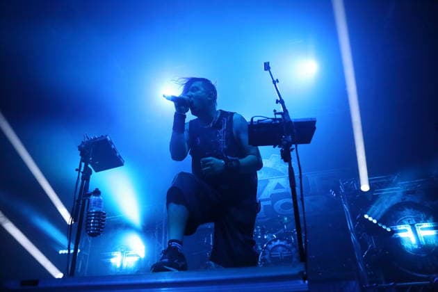 Milo Silvestro von der Band Fear Factory bei einem Konzert im Huxleys Neue Welt in Berlin, 17. September 2026. Fear Factory Konzert Berlin
