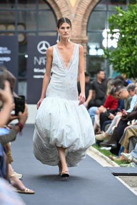 September 17, 2026, Madrid, Spain: A model parades with Odette Ãlvarez design during the Mercedes Benz Fashion Week Madrid at Cibeles Palace in Madrid. Madrid Spain  - ZUMAs197 20260917_aaa_s197_169 Copyright: xAtilanoxGarciax