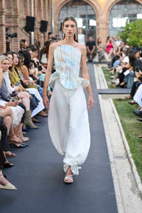 September 17, 2026, Madrid, Spain: A model parades with Isabel Sanchis design during the Mercedes Benz Fashion Week Madrid at Cibeles Palace in Madrid. Madrid Spain  - ZUMAs197 20260917_aaa_s197_333 Copyright: xAtilanoxGarciax