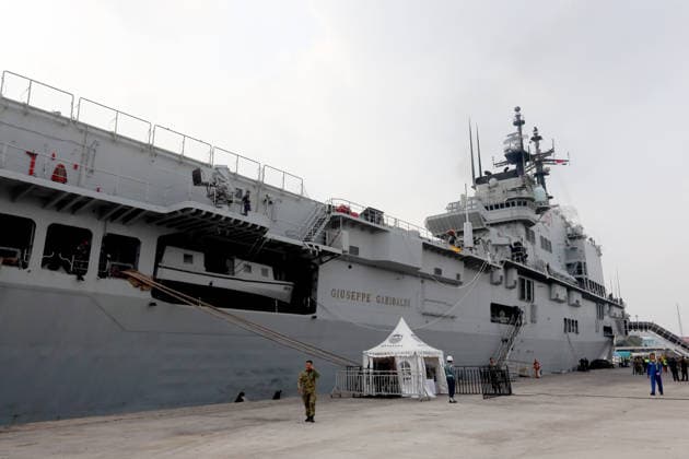 September 18, 2026, Jakarta, North Jakarta, indonesia: The aircraft carrier ITS Giuseppe Garibaldi arrived at Tanjung Priok Port in North Jakarta on Friday morning after a long voyage from Italy...The former Italian Navy warship departed Italy on August 24, 2026, and sailed to Indonesia with several stops along the route. After entering Indonesian waters through the Indonesian Archipelagic Sea Lane (ALKI) I, Giuseppe Garibaldi was escorted to Jakarta by KRI Brawijaya-320 and KRI Prabu Siliwangi-321...Its arrival marks the start of the process of integrating the vessel into the Indonesian Navy and further strengthens Indonesia-Italy defense cooperation. Jakarta indonesia  - ZUMAp146 20260918_zap_p146_005 Copyright: xDennyxPohanx
