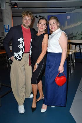 Knud Riepen, Katy Karrenbauer und Gisa Flake bei dem UFA Back Empfang im BE.YOND OFFICE in Berlin am 17.09.2026
