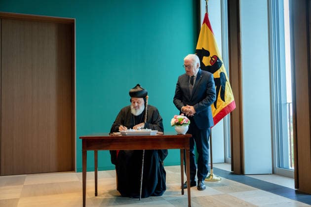 Ignatius Aphrem II., Patriarch der Syrisch-Orthodoxen Kirche, Bundespräsident, Frank-Walter Steinmeier Berlin, Amtssitz am Spreebogen, Bundespräsident, Frank-Walter Steinmeier, Ignatius Aphrem II., Patriarch der Syrisch-Orthodoxen Kirche von Antiochien Berlin Berlin GER