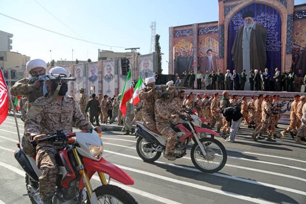Armed volunteers march through central Tehran in Basij-led mobilization rally TEHRAN, IRAN - SEPTEMBER 18: (RESTRICTIONS: No Access Israel Media Persian Language TV Stations Outside Iran Strictly No Access BBC Persian VOA Persian Manoto TV Iran International TV) Armed volunteers registered with the Janfada-ye Iran program march between Imam Hossein Square and Enqelab Square in Tehran, Iran on September 18, 2026. Led by the Basij paramilitary force affiliated with the Islamic Revolutionary Guard Corps (IRGC), demonstrators carrying automatic rifles and long-barrel weapons took to the streets to demonstrate wartime mobilization and national defense readiness following recent US and Israeli strikes. Fatemeh Bahrami Anadolu Tehran Iran. Ed  Copyright: x2026xAnadoluxFatemehxBahramix