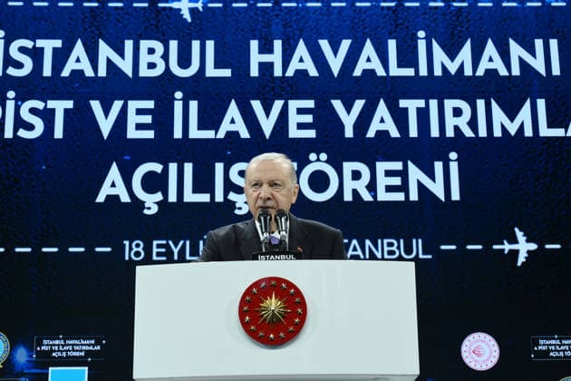 Turkish President Recep Tayyip Erdogan ISTANBUL, TURKIYE - SEPTEMBER 18: (----EDITORIAL USE ONLY - MANDATORY CREDIT - TURKISH PRESIDENCY HANDOUT - NO MARKETING NO ADVERTISING CAMPAIGNS - DISTRIBUTED AS A SERVICE TO CLIENTS----) Turkish President Recep Tayyip Erdogan makes a speech during the opening ceremony for Istanbul Airport s fourth runway and additional investments in Istanbul, Turkiye, on September 18, 2026. Turkish Presidency Handout Anadolu Istanbul Turkey. Editorial use only. Please get in touch for any other usage.  Copyright: x2026xAnadoluxTurkishxPresidencyx xHandoutx