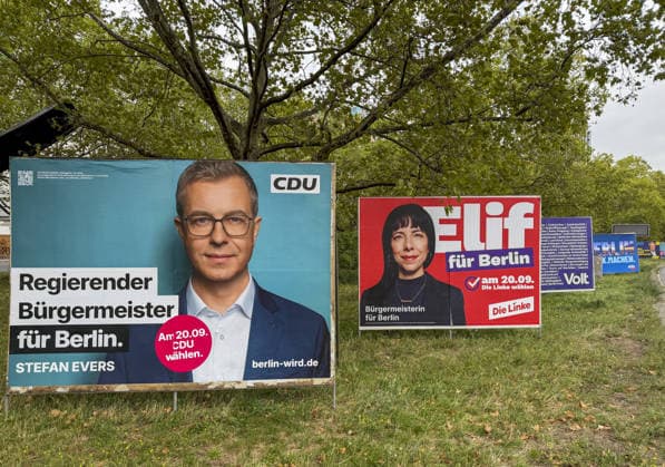 Ahead of Berlin House of Representatives election BERLIN, GERMANY - SEPTEMBER 19: Election campaign posters featuring political parties and candidates are displayed on streets across the city ahead of the Berlin House of Representatives election to be held in Berlin, Germany, on September 19, 2026. Halil Sagirkaya Anadolu Berlin Germany. Editorial use only. Please get in touch for any other usage.  Copyright: x2026xAnadoluxHalilxSagirkayax