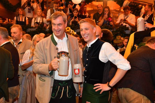 Markus Söder und Dominik Krause (Oberbürgermeister München) Bier Wiesn Eröffnung 2026 Theresienwiese Schottenhammel Festzelt Oktoberfest München 19. Sept. 2026