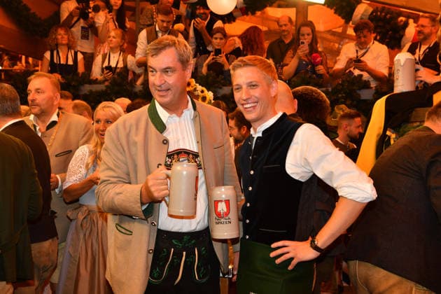Markus Söder und Dominik Krause (Oberbürgermeister München) Bier Wiesn Eröffnung 2026 Theresienwiese Schottenhammel Festzelt Oktoberfest München 19. Sept. 2026