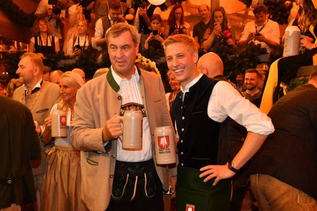 Markus Söder und Dominik Krause (Oberbürgermeister München) Bier Wiesn Eröffnung 2026 Theresienwiese Schottenhammel Festzelt Oktoberfest München 19. Sept. 2026