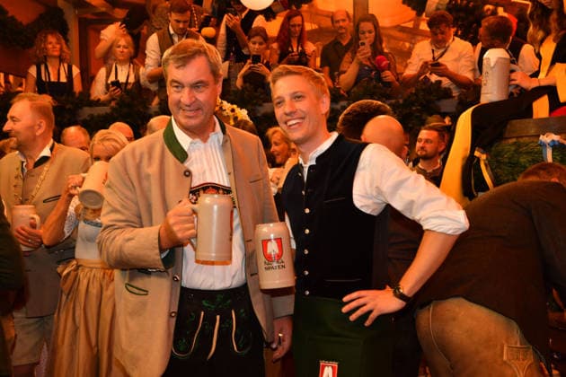 Markus Söder und Dominik Krause (Oberbürgermeister München) Bier Wiesn Eröffnung 2026 Theresienwiese Schottenhammel Festzelt Oktoberfest München 19. Sept. 2026