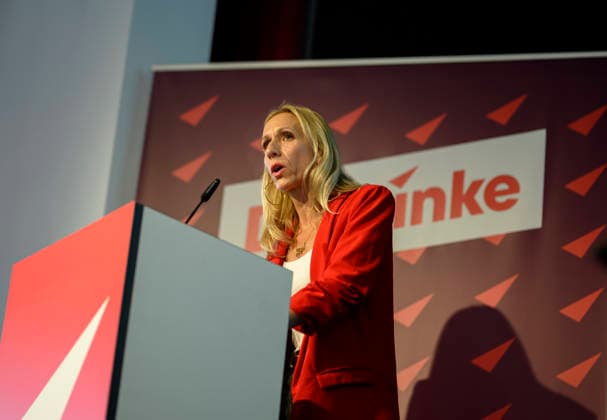 Alexandra Mehdi (Spitzenkandidatin Landtagswahl NRW 2027) bei der Generaldebatte, am 19.09.2026 Die Linke NRW Landesparteitag, vom 19.09. - 20.09.2026 in Mülheim an der Ruhr Deutschland. Stadthalle