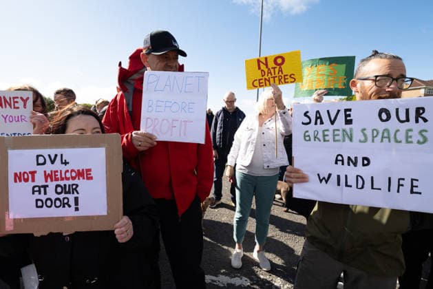 September 20, 2026, Chapelhall, Scotland, UK: Residents and their supporters opposed to plans for a hyperscale data centre in Chapelhall, North Lanarkshire, held a protest at the site of the proposed 24 acre development. They cite concerns that the 100MW development, which could eventually form part of a larger 500MW AI Growth Zone in the area, will have negative impacts on local traffic, noise levels, energy infrastructure and wildlife habitat. Chapelhall UK - ZUMAs357 20260920_zip_s357_006 Copyright: xCameronxScottx