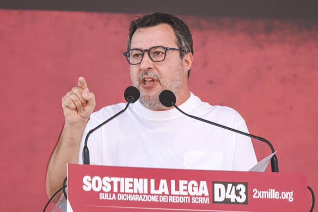 IPA88761556 - Pontida: A political rally held by Northern League activists on the large field in Pontida. Pictured: Matteo Salvini (Italian Minister of Infrastructure and Transportation)  Copyright: xAlessandroxBremecx xx IPA88761556