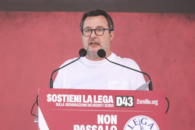 IPA88761539 - Pontida: A political rally held by Northern League activists on the large field in Pontida. Pictured: Matteo Salvini (Italian Minister of Infrastructure and Transportation)  Copyright: xAlessandroxBremecx xx IPA88761539