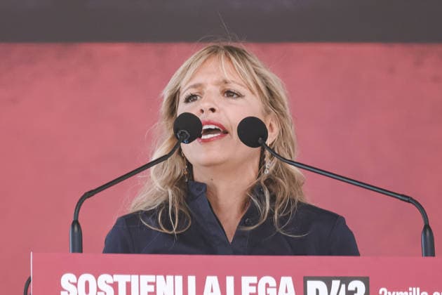 IPA88761577 - Pontida: A political rally held by Northern League activists on the large field in Pontida. Pictured: Silvia Sardone (Member of the European Parliament, mayoral candidate in the Milan municipal elections)  Copyright: xAlessandroxBremecx xx IPA88761577