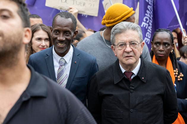 Demonstration Against Police Violences and Impunity - Paris Bally Bagayoko, LFI mayor of Saint Denis and French left-wing party La France Insoumise (LFI) founder and candidate in France’s 2027 presidential election Jean-Luc Melenchon takes part in a march against the bill dubbed the permis de tuer (license to kill), which would grant police and gendarmes a presumption of legitimate self-defence when using firearms, called by a coalition including Amnesty International France, the Ligue des droits de l Homme (Human Rights League) and the SAVE collective, in Paris, on September 20, 2026.Photos by Jeremy Paoloni ABACAPRESS.COM Paris France  Copyright: xPaolonixJeremy ABACAx