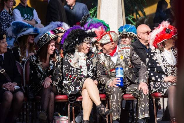 September 20, 2026, London, London, England: Pearly Kings and QueenÃ¢â‚¬â ¢s of London gather with city Mayors, Chelsea pensioner war veterans and dignitaries at Guildhall Yard for the annual Costermongers Harvest Festival celebration. Morris dancers and choirs performed along with the Pearly Kings and Queens who led a sing-a-long of traditional favourite songs such as: Ã¢â‚¬ËœKnees up Mother BrownÃ¢â‚¬â ¢ and Ã¢â‚¬ËœDoing the Lambeth walkÃ¢â‚¬â ¢. A procession followed to the spiritual home of LondonÃ¢â‚¬â ¢s Ã¢â‚¬ËœEastendersÃ¢â‚¬â ¢ at St Mary-le-Bow Church. Tradition has it that anyone born within earshot of the Bow Bells can claim to be a true Cockney. The march was led by a pearly prince carrying a plaited loaf of bread that was prese - ZUMAr169 20260920_zip_r169_001 Copyright: xRodxHarbinsonx