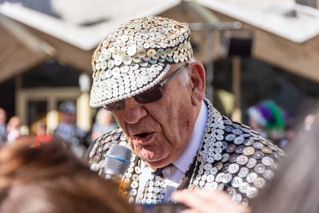 September 20, 2026, London, London, England: Pearly Kings and QueenÃ¢â‚¬â ¢s of London gather with city Mayors, Chelsea pensioner war veterans and dignitaries at Guildhall Yard for the annual Costermongers Harvest Festival celebration. Morris dancers and choirs performed along with the Pearly Kings and Queens who led a sing-a-long of traditional favourite songs such as: Ã¢â‚¬ËœKnees up Mother BrownÃ¢â‚¬â ¢ and Ã¢â‚¬ËœDoing the Lambeth walkÃ¢â‚¬â ¢. A procession followed to the spiritual home of LondonÃ¢â‚¬â ¢s Ã¢â‚¬ËœEastendersÃ¢â‚¬â ¢ at St Mary-le-Bow Church. Tradition has it that anyone born within earshot of the Bow Bells can claim to be a true Cockney. The march was led by a pearly prince carrying a plaited loaf of bread that was prese - ZUMAr169 20260920_zip_r169_005 Copyright: xRodxHarbinsonx