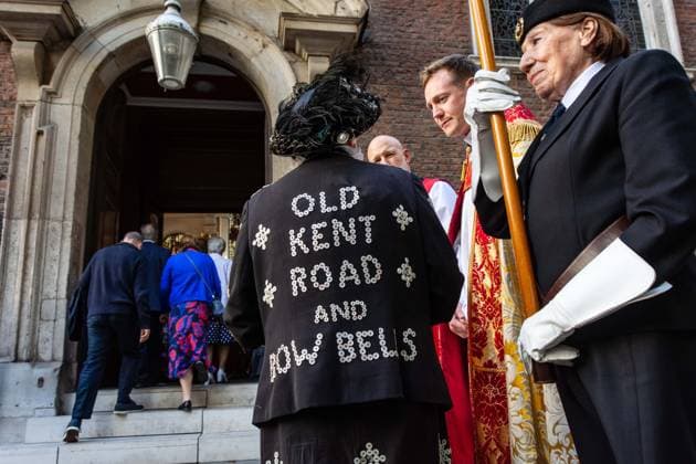 September 20, 2026, London, London, England: Pearly Kings and QueenÃ¢â‚¬â ¢s of London gather with city Mayors, Chelsea pensioner war veterans and dignitaries at Guildhall Yard for the annual Costermongers Harvest Festival celebration. Morris dancers and choirs performed along with the Pearly Kings and Queens who led a sing-a-long of traditional favourite songs such as: Ã¢â‚¬ËœKnees up Mother BrownÃ¢â‚¬â ¢ and Ã¢â‚¬ËœDoing the Lambeth walkÃ¢â‚¬â ¢. A procession followed to the spiritual home of LondonÃ¢â‚¬â ¢s Ã¢â‚¬ËœEastendersÃ¢â‚¬â ¢ at St Mary-le-Bow Church. Tradition has it that anyone born within earshot of the Bow Bells can claim to be a true Cockney. The march was led by a pearly prince carrying a plaited loaf of bread that was prese - ZUMAr169 20260920_zip_r169_024 Copyright: xRodxHarbinsonx