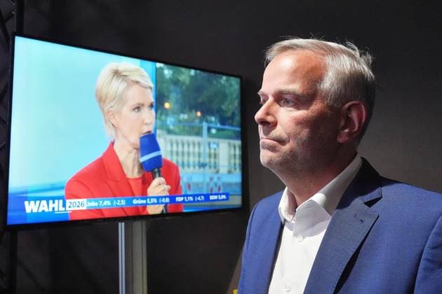 Schwerin, Mecklenburg-Vorpommern, Deutschland, 20.09.2026: Landtag von Mecklenburg-Vorpommern im Schweriner Schloss: Landtagswahl in Mecklenburg-Vorpommern 2026: Manuela Schwesig und Leif-Erik Holm (Foto: Marcus Brandt, Pool)