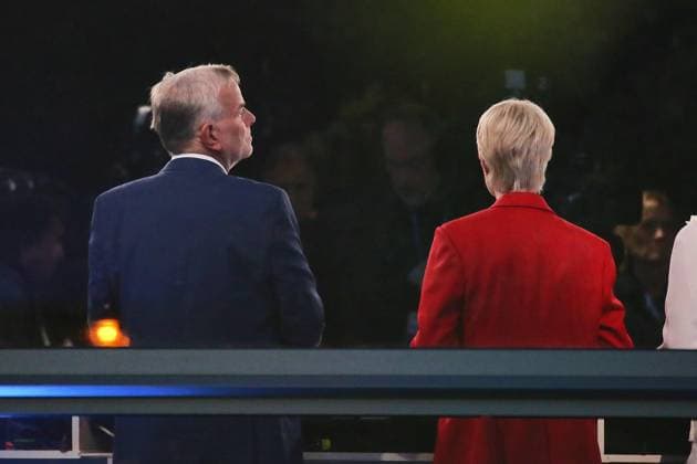 Schwerin, Mecklenburg-Vorpommern, Deutschland, 20.09.2026: Schweriner Schloss: Landtagswahl in Mecklenburg-Vorpommern 2026: Leif-Erik Holm, AfD, und Ministerpräsidentin Manuela Schwesig, SPD am Wahlabend im gemeinsamen TV-Interview Copyright: xdtsxNachrichtenagenturx dts_135543