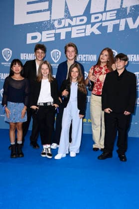 Ai Vy Bui, Nicholas Jonah Peter, Bela Louis Plass, Camille Moltzen, Lara Toni Lüdders, Zahide Kayaci und Kilian Kasa bei der Premiere des Kinofilms Emil und die Detektive im Kino in der KulturBrauerei. Berlin, 20.09.2026