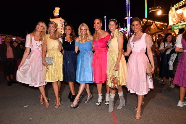 Julia Pohl, Annika Gassner, Sinta Weisz, Natascha Gruen, Sylvia Walker, Rebecca Kunikowski and Marion Moser during the 2026 Oktoberfest in front of the Almauftrieb at Theresienwiese on September 20, 2026 in Munich, Germany Oktoberfest - the Almauftrieb at Theresienwiese in Munich, Germany