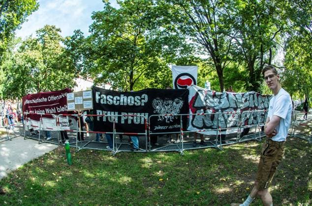 September 20, 2026, Munich, Bavaria, Germany: Coinciding with Oktoberfest, a group of right-extremists from the Identitaere Bewegung held a rally under the Banner of the Save Europe Act which includes, according to them, guidelines for the so-called Remigration. Some members discussed Remigration to include non-native born Germans, as they feel they can never be German, even if they hit all integration points. Critics in Germany see it as eyebrow-raising that the Identitaere leader, Martin Sellner, is an Austrian that is essentially making German policy and can play a greater role in government should the AfD take power. Munich Germany - ZUMAb160 20260920_abp_b160_008 Copyright: xSachellexBabbarx