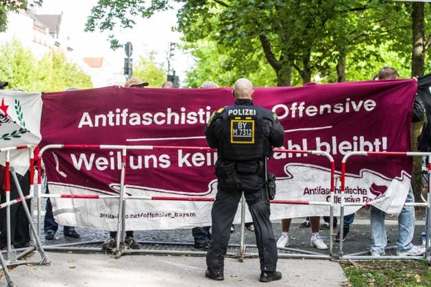 September 20, 2026, Munich, Bavaria, Germany: Coinciding with Oktoberfest, a group of right-extremists from the Identitaere Bewegung held a rally under the Banner of the Save Europe Act which includes, according to them, guidelines for the so-called Remigration. Some members discussed Remigration to include non-native born Germans, as they feel they can never be German, even if they hit all integration points. Critics in Germany see it as eyebrow-raising that the Identitaere leader, Martin Sellner, is an Austrian that is essentially making German policy and can play a greater role in government should the AfD take power. Munich Germany - ZUMAb160 20260920_abp_b160_022 Copyright: xSachellexBabbarx