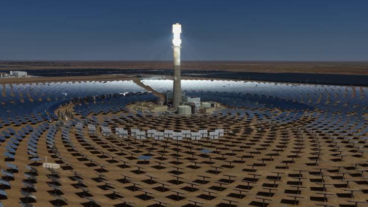 GOLMUD, CHINA - SEPTEMBER 19: A general view shows a molten salt tower solar power station generating electricity on the Gobi Desert on September 19, 2026 in Golmud, Qinghai Province of China. The facility utilizes concentrated solar power technology to generate renewable energy.  Copyright: xVCGx 111668318939