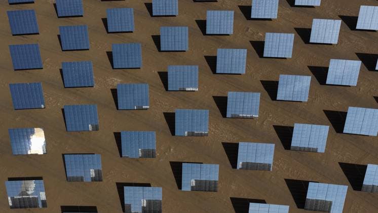 GOLMUD, CHINA - SEPTEMBER 19: A molten salt tower solar power station stands on the Gobi Desert on September 19, 2026 in Golmud, Qinghai Province of China. The facility utilizes concentrated solar power technology to generate electricity.  Copyright: xVCGx 111668318922