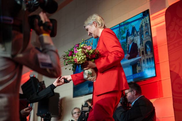 Ministerpräsidentin und SPD-Spitzenkandidatin Manuela Schwesig gegen 18:20 Uhr auf der SPD-Wahlparty in der Orangerie des Schweriner Schlosses;Wahlabend Landtagswahl 2026 Mecklenburg-Vorpommern, Schwerin Mecklenburg-Vorpommern Deutschland Schweriner Schloss und Umgebung