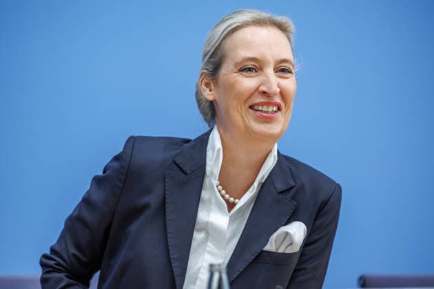 Auswirkungen der Landtagswahlen in Berlin Alice Weidel, Bundessprecherin der AfD und Co-Vorsitzende der AfD-Fraktion im Deutschen Bundestag Tino Chrupalla, Bundessprecher der AfD und Co-Vorsitzender der AfD-Fraktion im Deutschen Bundestag Kristin Brinker, AfD-Spitzenkandidatin für Berlin Leif-Erik Holm, AfD- Kandidat für das Amt des Ministerpräsidenten in Mecklenburg-Vorpommern zum Thema Auswirkungen der Landtagswahlen in Berlin und Mecklenburg-Vorpommern auf die Bundespolitik am 21.09.2026 in Berlin. Berlin Berlin Deutschland Haus der Bundespressekonferenz
