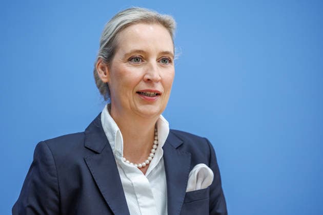 Auswirkungen der Landtagswahlen in Berlin Alice Weidel, Bundessprecherin der AfD und Co-Vorsitzende der AfD-Fraktion im Deutschen Bundestag Tino Chrupalla, Bundessprecher der AfD und Co-Vorsitzender der AfD-Fraktion im Deutschen Bundestag Kristin Brinker, AfD-Spitzenkandidatin für Berlin Leif-Erik Holm, AfD- Kandidat für das Amt des Ministerpräsidenten in Mecklenburg-Vorpommern zum Thema Auswirkungen der Landtagswahlen in Berlin und Mecklenburg-Vorpommern auf die Bundespolitik am 21.09.2026 in Berlin. Berlin Berlin Deutschland Haus der Bundespressekonferenz