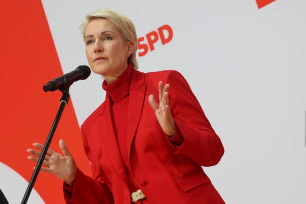 Manuela Schwesig bei der Pressekonferenz nach den Landtagswahlen in Berlin und Mecklenburg Vorpommern im Willy Brandt Haus am 21.09.26 SPD-Spitze zur PK nach Landtagswahlen in Berlin
