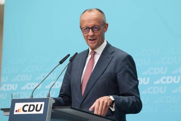 Bundeskanzler und Parteivorsitzender der CDU Friedrich Merz auf der Pressekonferenz nach den Landtagswahlen in Berlin und Mecklenburg Vorpommern im Konrad Adenauer Haus am 21.09.26 in Berlin Friedrich Merz bei Pressekonferenz nach Landtagswahlen in Berlin