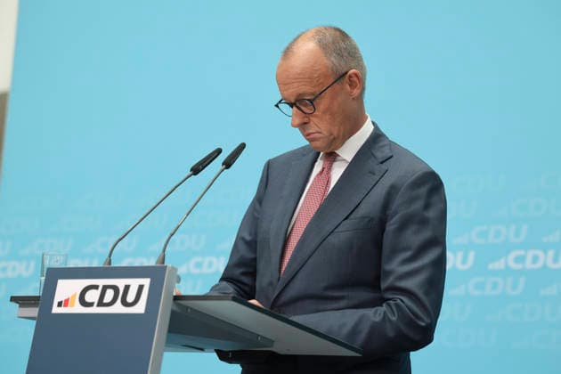 Bundeskanzler und Parteivorsitzender der CDU Friedrich Merz auf der Pressekonferenz nach den Landtagswahlen in Berlin und Mecklenburg Vorpommern im Konrad Adenauer Haus am 21.09.26 in Berlin Friedrich Merz bei Pressekonferenz nach Landtagswahlen in Berlin