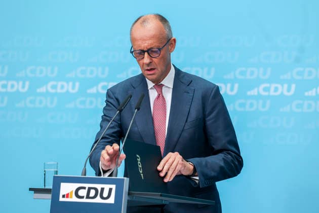 Bundeskanzler und Parteivorsitzender der CDU Friedrich Merz auf der Pressekonferenz nach den Landtagswahlen in Berlin und Mecklenburg Vorpommern im Konrad Adenauer Haus am 21.09.26 in Berlin Friedrich Merz bei Pressekonferenz nach Landtagswahlen in Berlin